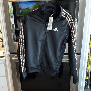 Adidas Black Track Jacket with Leopard Stripes